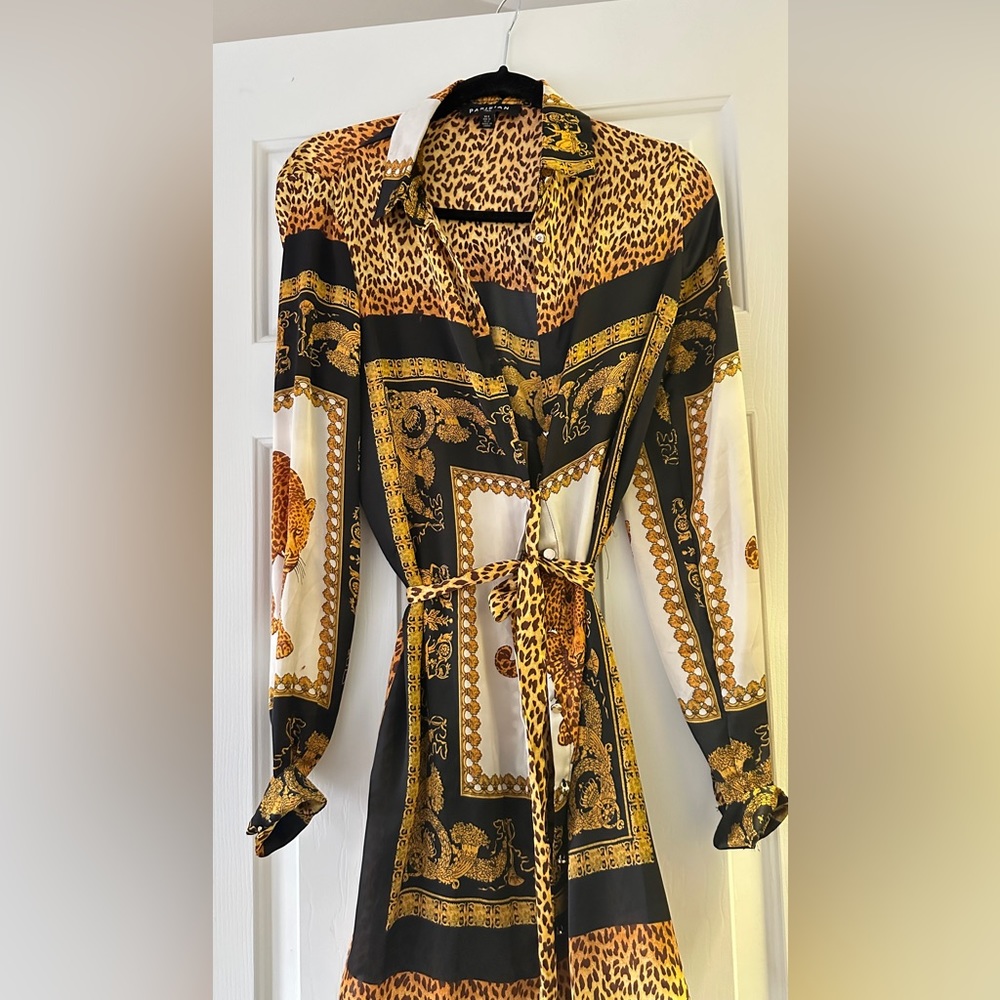 PARISIAN BELTED TIGER PRINT SHIRT DRESS (US 4)